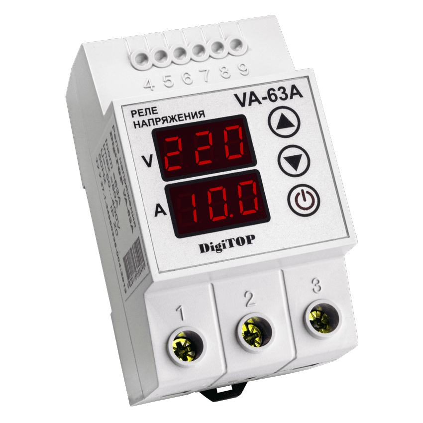 VA-63A Реле напряжения DigiTOP 63A (max 80A) с контролем тока.