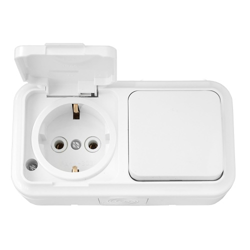 Bylectrica iP54 Блок Выключатель 1кл + Розетка 1-я с крышкой с з/к о/у В-РЦ-657 (25)