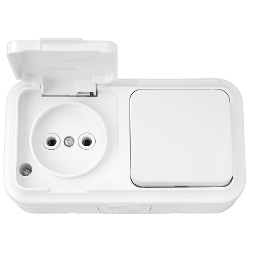 Bylectrica iP54 Блок Выключатель 1кл + Розетка 1-я с крышкой БЕЗ З/К о/у В-РЦ-653 (30)
