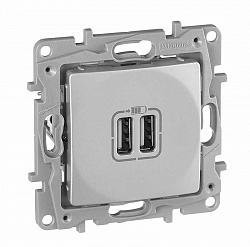 672494 Legrand Etika Алюм. Розетка 2-ая USB 240В/5В 2400мА (механизм), 672494 Legrand Etika Алюм. Розетка 2-ая USB 240В/5В 2400мА (механизм),