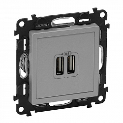 753612 Valena LIFE Алюм. Розетка двойная USB., 753612 Valena LIFE Алюм. Розетка двойная USB.,